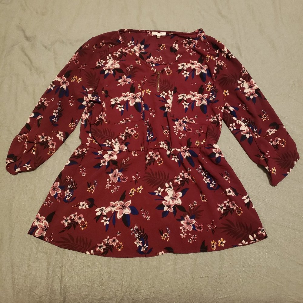 Maurices Burgundy Peplum Top